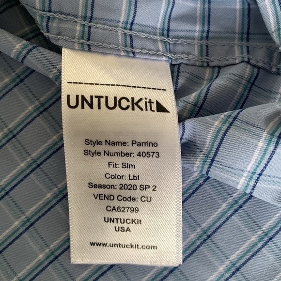 UNTUCKit X-Large Slim Fit Nylon Blue Button Down Shirt stretching plaid casual - Picture 8 of 12